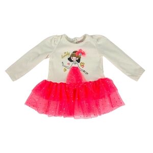 Weeplay Baby Long Sleeve Top Cream with Orangy Pink Tulle Accent | Size 12M